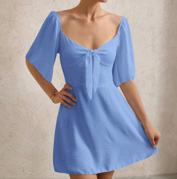 New Casual Vacation Simple Solid Shirred Front Pleated Bowknot Belt Desing Back - Picture 3 of 4